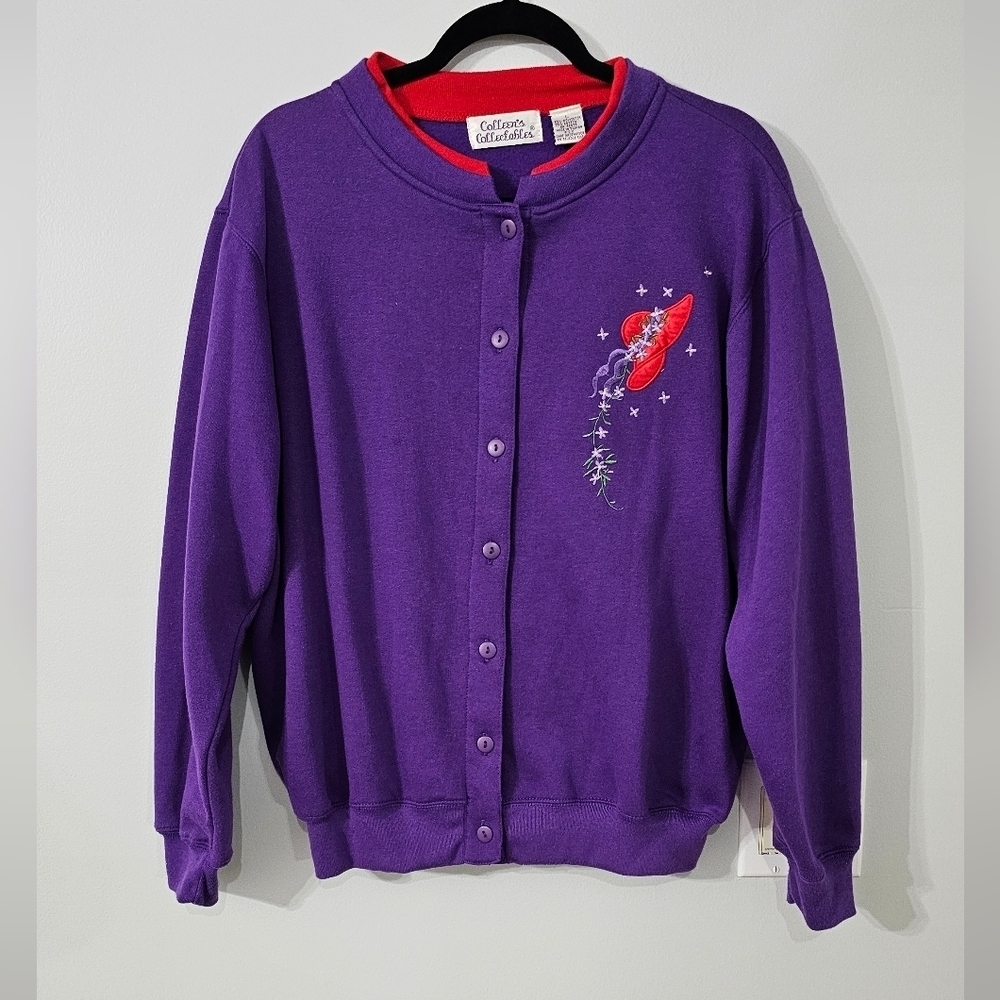 Vintage Colleen’s Collectables Purple Button Down Sweatshirt Cardigan Size L